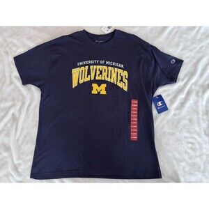 Michigan Wolverines Football Tee Shirt Navy Blue Mens XL Champion Brand Adult